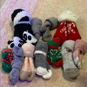 11 pairs of fluffy socks.